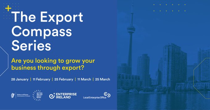 Are you looking to grow your business through exports? 

If so the Export Compass Series Part 3 takes place on 25/02/21
For more information and registration go to:
bit.ly/3odlxnR
<a href="/Entirl/">Enterprise Ireland</a> <a href="/KK_Chamber/">Kilkenny Chamber</a> <a href="/KilkennyNotices/">Kilkenny County Council</a>