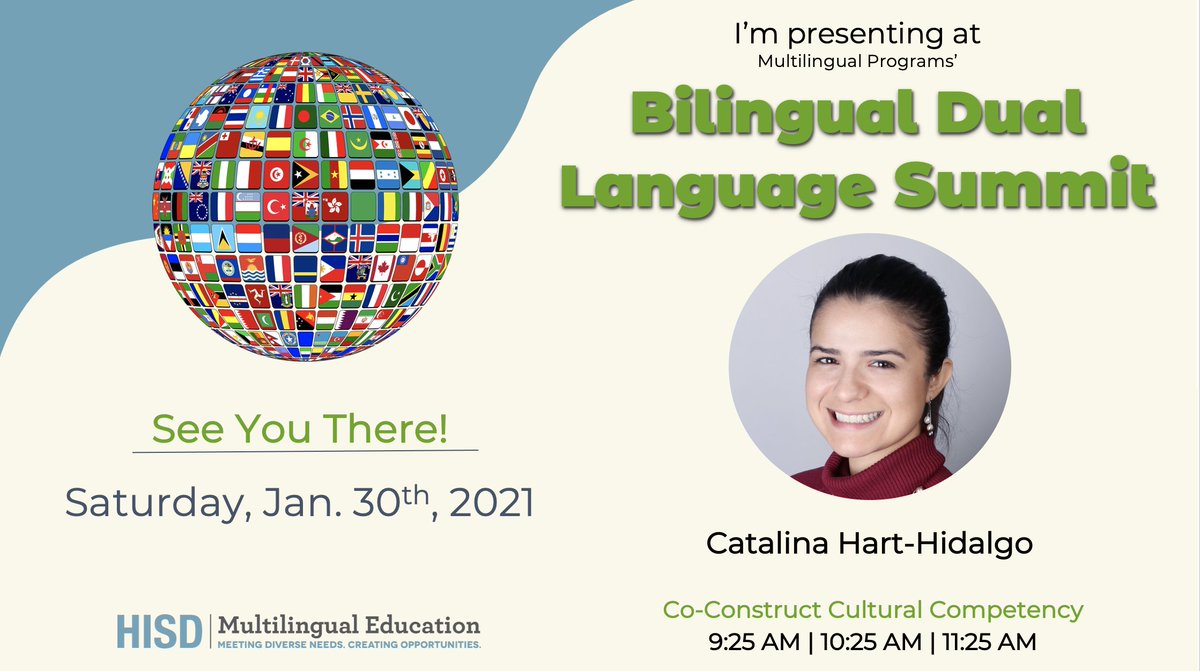 Good morning! ¡Buenos días! ☀️ Excited to present at today's @HISDMultiPrgms Bilingual/Dual Language Summit on Co-Construct Cultural Competency using <a href="/EllevationEd/">Ellevation Education</a> resources 📚 #MLBiDLSummit21 See you there ❗️