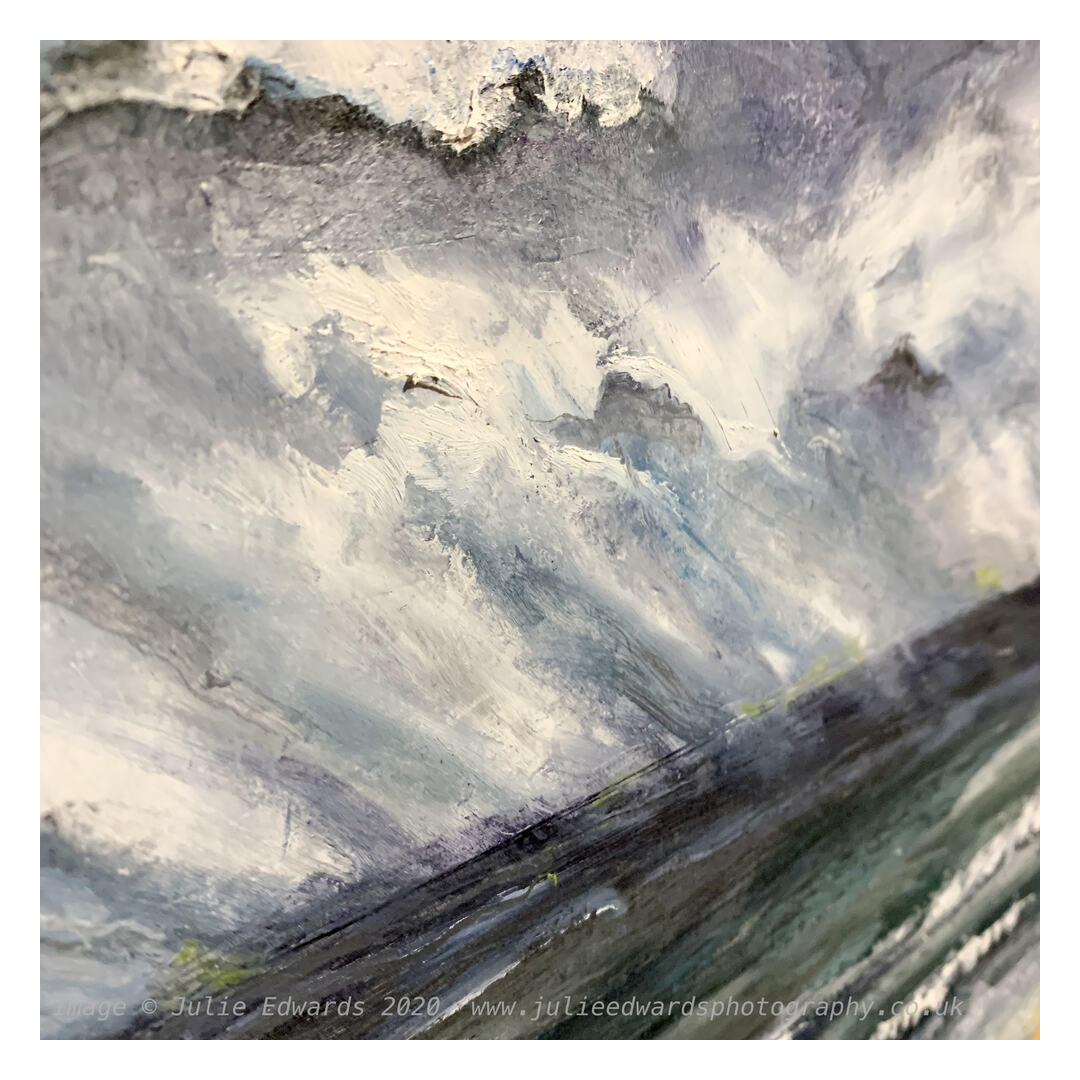 j_edwards_art's tweet photo. With wind battering the front of the studio today I have been mostly applying #oilsticks over #acrylicpaint , building on yesterdays #storm inspired #seascape (a storm inspired seascape, thats so unusual for me!) #worthing #worthingartist #mixedmediaseascape #abstractseascapes https://t.co/d7YvmpNIDy