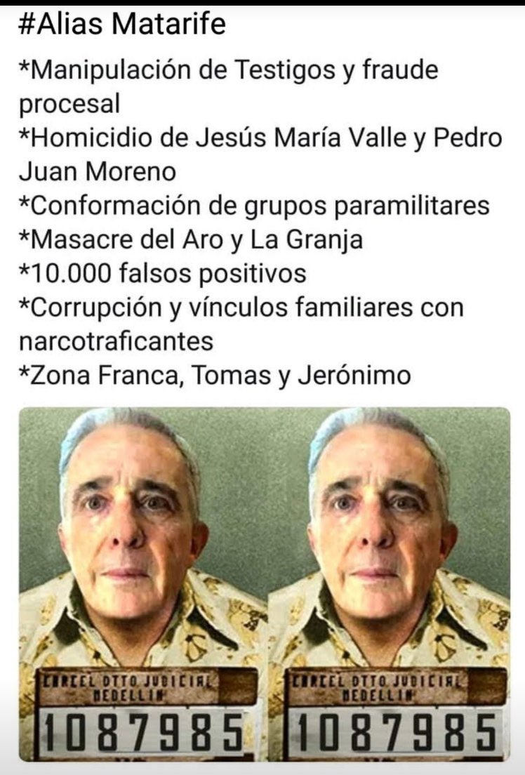OscarSPerdomo's tweet photo. @jaimeflozada Ya un alias fue presidente y el resultado fueron 10mil falsos positivos #UribeElMatarife #UribeNarco82 y el del lapsus #DuqueInepto #loqueri lleva 7 masacres en 30 días #GobiernoDeInutiles #GobiernoCriminalyCorrupto https://t.co/ytlVmwYeXM