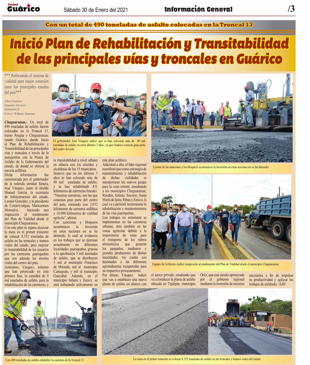 #InfoGeneral📰 Inició Plan de Rehabilitación y Transitabilidad de las principales vías y troncales en Guárico 🦺

#ANTrabajaConElPueblo
#GasEnLíneaParaGuárico