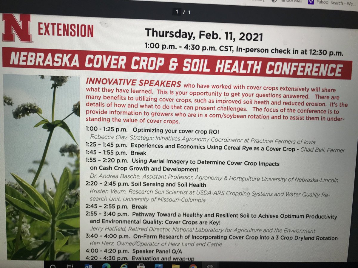 UNL_CropWatch's tweet image. The Nebraska Cover Crop &amp;amp; Soil Health Conference is scheduled for February 11th. The meeting will be held virtually, but there are 7 locations in Nebraska to watch the conference. For information go to extension.unl.edu/statewide/enre… . Preregistration is required ⁦⁩ via @glesoing2
