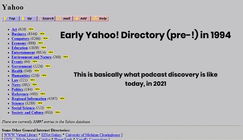 But podcasts face a huge challenge: discovery is awful.Finding a good new podcast is like trying to find a good new website back in the Yahoo! days of the internet.