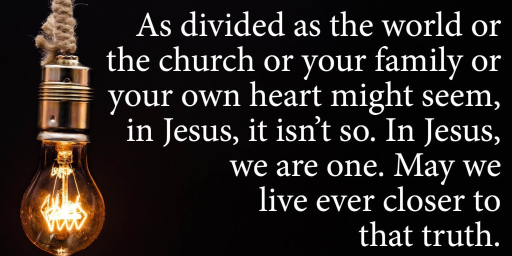 ForwardDayByDay's tweet photo. As divided as the world or the church or your family or your own heart might seem, in Jesus, it isn’t so. In Jesus, we are one. May we live ever closer to that truth.

Read today's meditation: https://t.co/oi7fq103fP https://t.co/1lszXOItLj