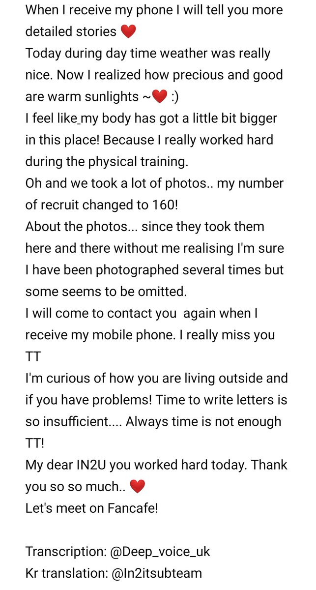 in2itsubteam's tweet photo. [ENG]
Hyunuk fancafe letter from military service. 21/01/29
To IN2U.

PS. Sorry for the inaccuracies/typos https://t.co/IZrQydVUBt