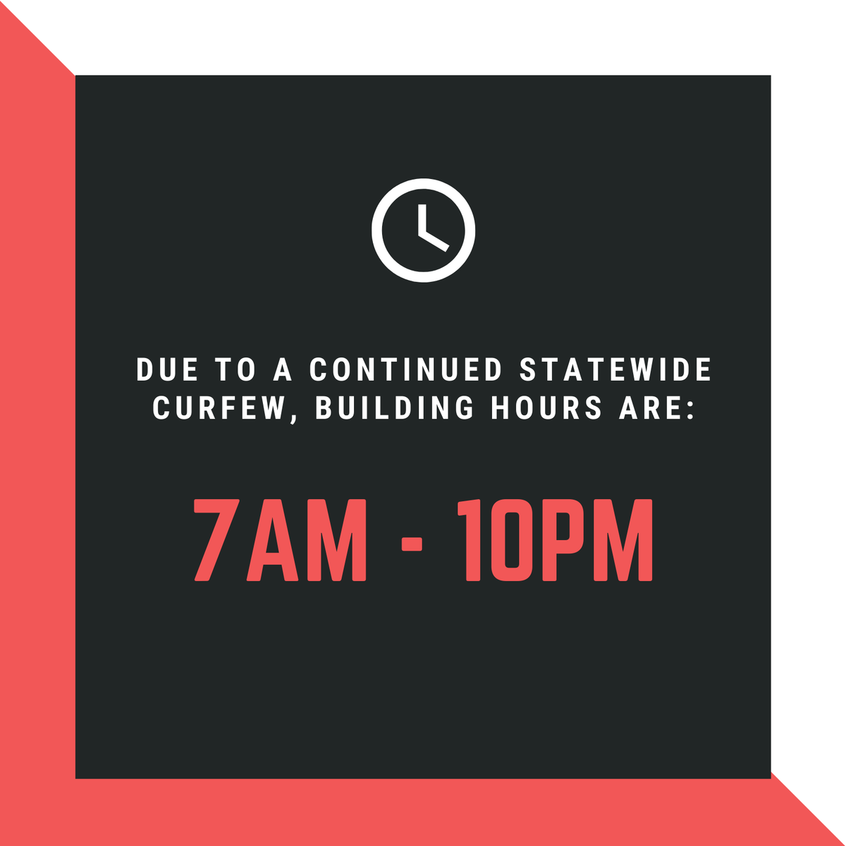 Thanks to our dedicated student staff, and change in curfew protocol, building hours are now 7a-10p (daily) for at least the next two weeks. We will continue to monitor state protocols moving forward! #MiamiOH