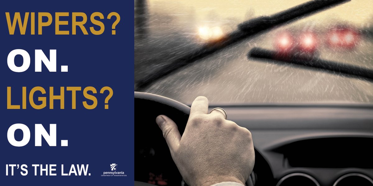 PennDOTNews's tweet image. In a winter storm, taillights are just as important as headlights.

If your Daytime Running Lights are on, you may see light at the front of your vehicle and assume that all lights are on. Know your vehicle!

Wipers on? Lights on. It's the law. #PAWinter