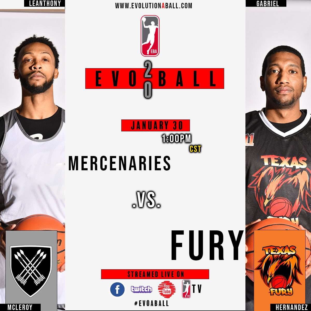 Day 5 of EvoBall 2020 Continues as 

@texasfurybasketball takes on Team Mercenary ❗️

Don’t miss a high paced matchup today!
🕖1:00pm CST

#evoyourgame
#evoaball #eba #evoaballtourney #explorepage #evoball2020  #fiba #eurobasket #ebatv #dallas #freeagents #dfw #texasfury