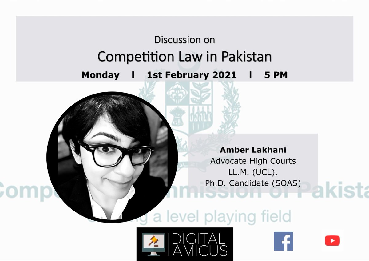 Digital Amicus will be in conversation with Ms. <a href="/amber_lakhani1/">Amber Lakhani</a> to discuss Competition Law in Pakistan and the recent Lahore High Court Judgement on the Competition Act 2010. 

Join the conversation on Monday, February 1st, 2021 at 5 PM on our YouTube page.