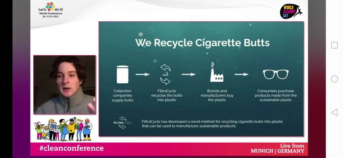 LetsDoItSV's tweet image. #CleanConference Rory McMahon presenta una solución con @filtracycle para transformar el plástico de las colillas en aros de lentes