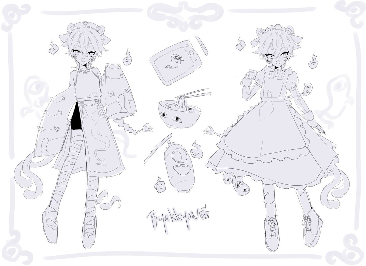 ?WIP?

(sorry for reupload I had to fix something LOL)
Redrawing Byakk's ref because I wanted to change his outfit a little ................ and I wanted to draw him in a maid outfit LMAO 