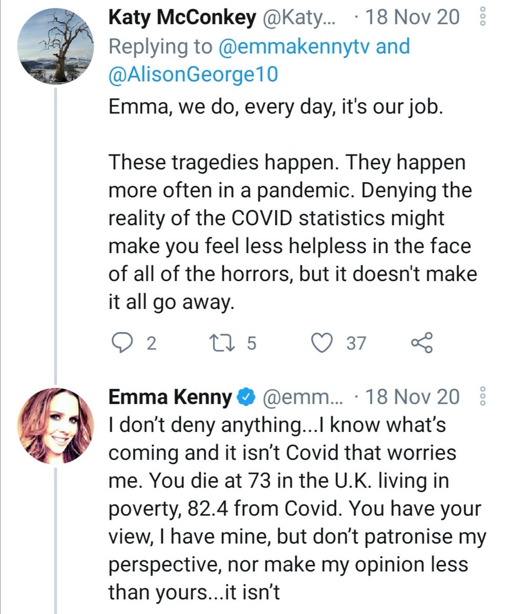  @katymcconkey I saw your exchange with TV psychologist Emma Kenny.She said to you that she "doesn't deny anything" - I'm not convinced by that.She also said "I know what's coming"It's interesting to look at her past tweets to assess these assertions