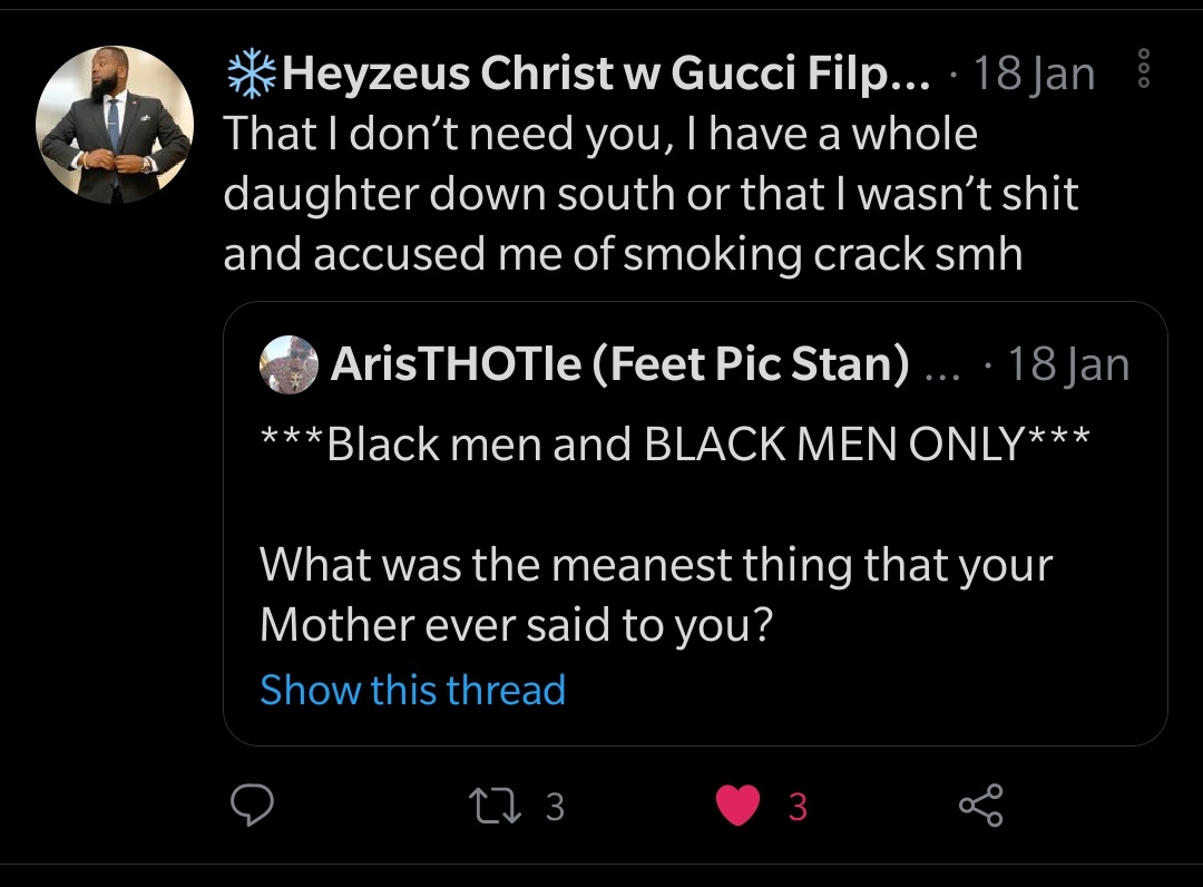 Take a moment and read some of the responses to the linked tweet. My response is alike the others but I've never shared it."I'd kill you if I wasn't afraid of going to jail."I'll make it easy if you're in a hurry with some screenshots:  https://twitter.com/Mr_Alexius/status/1351308458092539904?s=19