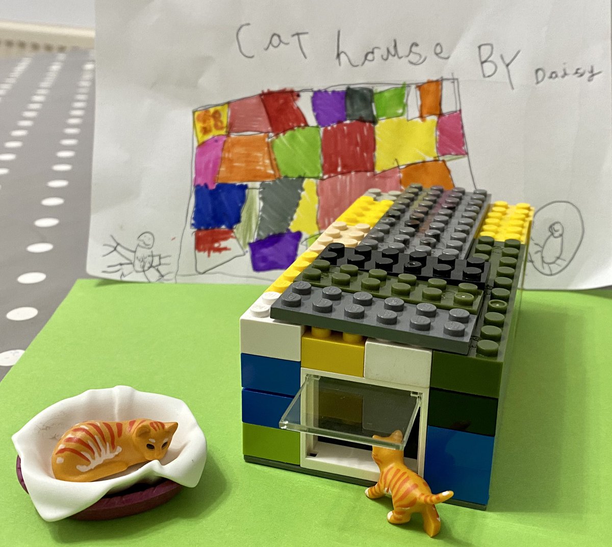 DrStevenYeomans's tweet photo. @KandinskyEllis Daisy’s architectural challenge submission. Plan and build of a cat house. https://t.co/EGhBA8iPnb