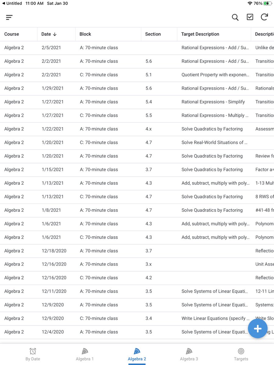 RoweRikW's tweet photo. You can have an integrated #PlanBook with sequenced Learning Targets with Proficiency using Google Sheets and @appsheet. This streamlines our HS Math learning, interleaving, spiral reviews and planning. All with dropdown lists for Course & Learning Targets. #iTeachMath #sblchat https://t.co/NZyA37eczd