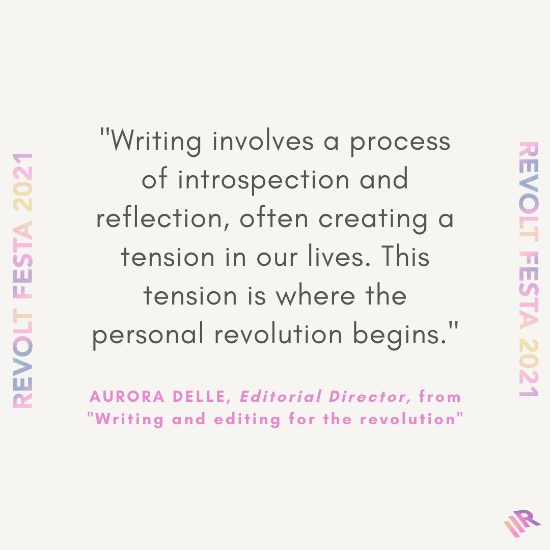 revolt_twt's tweet photo. Editorial Director @auroradelle spoke about the transformational power of writing in her #RevoltFesta2021 session "Writing and editing for the revolution." 

Watch the replay and learn more about how you can write for Revolutionaries at https://t.co/jLOY5aiItu https://t.co/jT71D7nFc3
