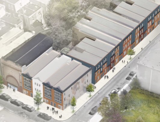 WestPhillyRE's tweet photo. @HiddenCityPhila @mmbixler @PhillyMayor While We don’t have building plans to share at this point. Here is a draft rendering of the site. Note the Imperial Ballroom section has not been demolished. https://t.co/5gnJuuunYC