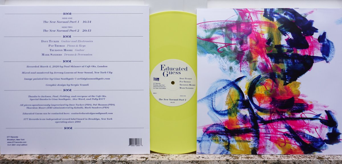 We might be able to ship the pre-orders earlier than expected (possibly in March). Educated Guess Vol. 1, outstanding album by #DaveTucker #PatThomas #ThurstonMoore #MarkSanders is officially out April 2, 2021.

THX <a href="/SouthgateGina/">gina southgate</a>  for the wonderful painting on the cover!