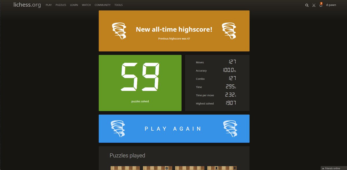pawandodeja's tweet image. Hello @lichess 😎
59 !? 
#puzzleStorm 
@HindiChess