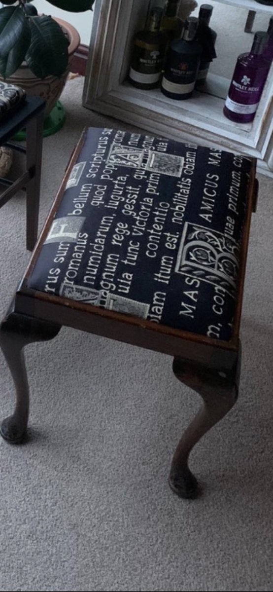 FeatureFurnish1's tweet image. This dated and forgotten footstool has been brought back to life giving it a fresh funky quirky finish. Fabric by @Linwood_Fabric DM for price 🧡🖤🤍