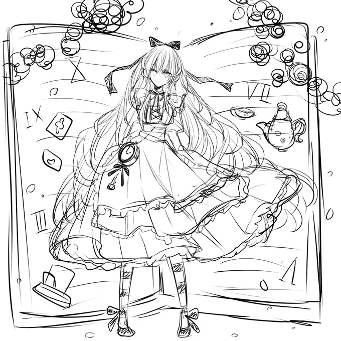 定期的にアリス絵描きたくなるけどいつもラフで終わる 