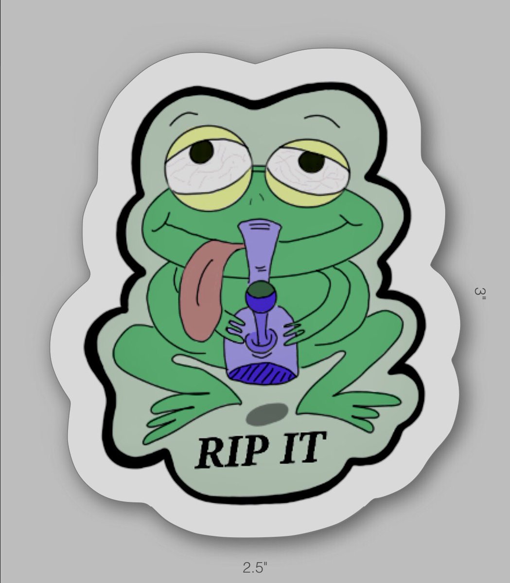 AngeeelMarie's tweet photo. what did the frog say to his friend before hitting the bong? rip it 🐸 
my 2.5x3 stickers are available on my etsy! check it out and share :) https://t.co/JAtRuUGdI2
