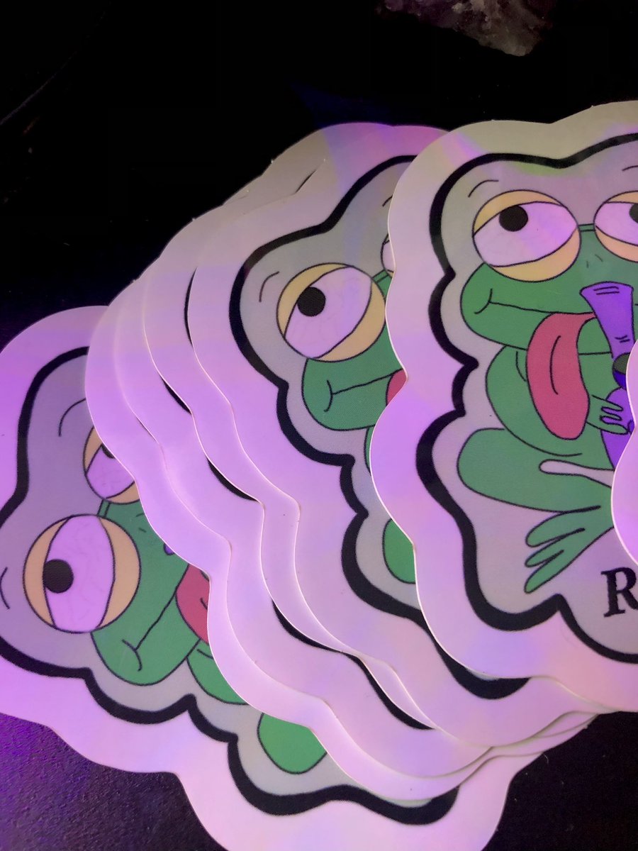 AngeeelMarie's tweet photo. what did the frog say to his friend before hitting the bong? rip it 🐸 
my 2.5x3 stickers are available on my etsy! check it out and share :) https://t.co/JAtRuUGdI2