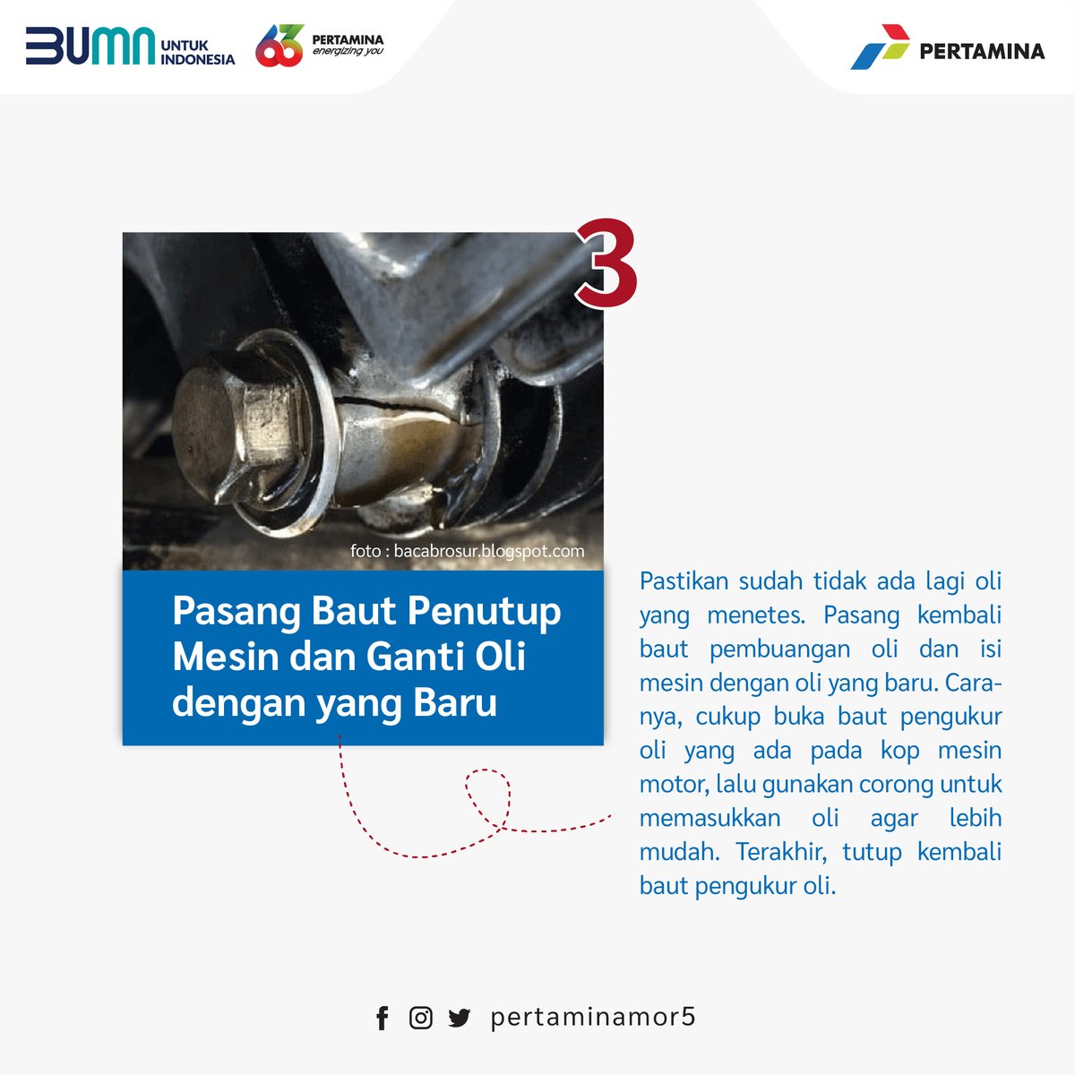 ppnjatimbalinus's tweet photo. Ganti oli motor sendiri sekarang tidak jadi masalah lagi. Kamu tetap bisa melakukannya, kok, Sob.
Jangan lupa selalu cek kapan waktu untuk mengganti oli motor, ya!
Sudah ganti oli mesin kendaraanmu belum, Sob?
#Pertamina #MORHIT5 #EnergiJatimbalnus #EnergiUntukMaju https://t.co/RSKWQCKr6W