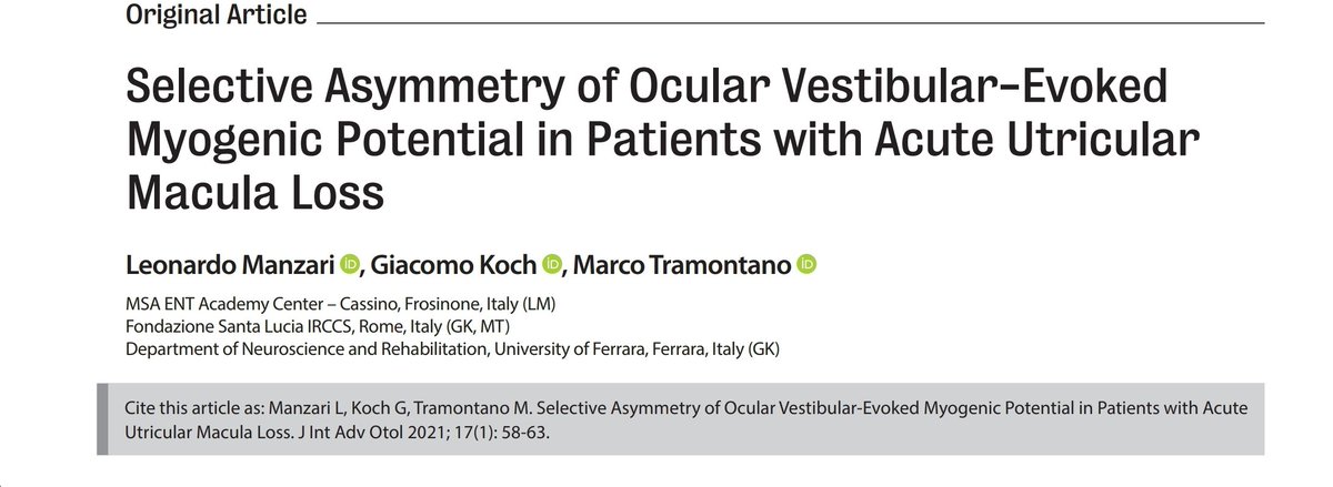 Leonard03324345's tweet photo. Una delle ultime fatiche scientifiche pubblicata ieri su The Journal of International Advanced Otology
Tra l’altro è #OpenAccess 👍☑️����
Thanks ti my co-workers Marco Tramontano e Giacomo Koch
#utricularmacula #acutevestibularsyndrome #innerear #vertigo
#vestibologiaperpassione https://t.co/SDMLH8gF94