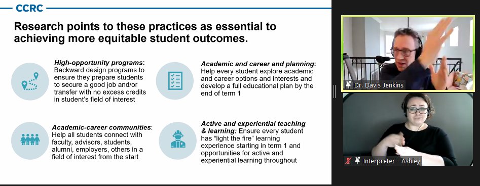 stacyateeters's tweet photo. @CommunityCCRC @DavisJenkCCRC: "The research suggests that what's most important is connecting students with other people in a field they're interested in, I'm not just talking about a career field." #SLOSymposium2021 #EnsureEquitableLearning https://t.co/fnjMO8Eiri