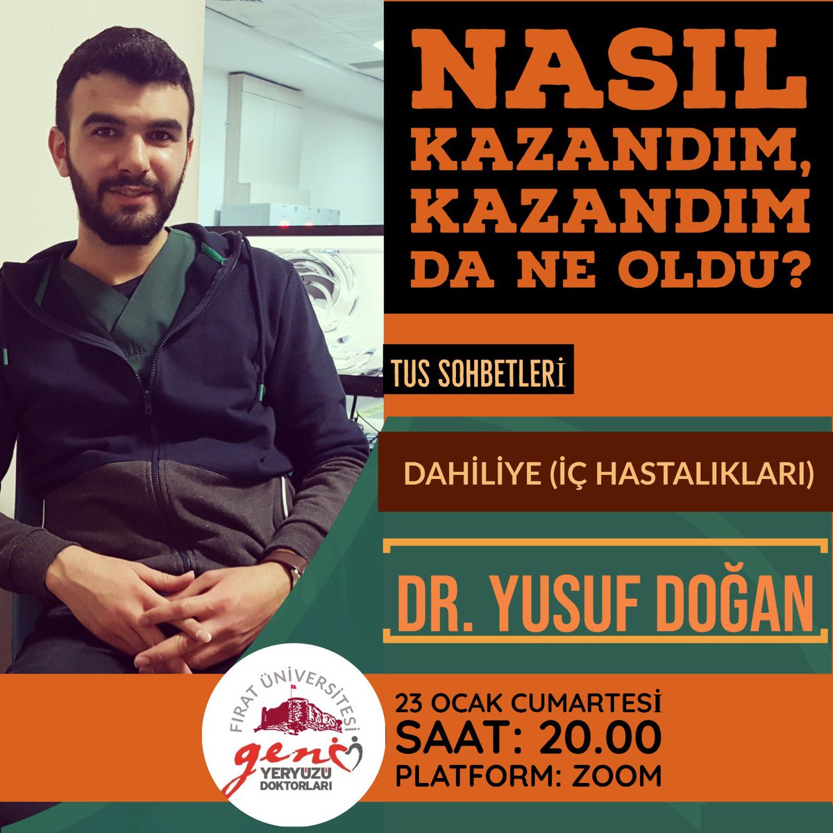 firatgencyyd's tweet photo. Merhaba arkadaşlar 💫
Fırat Genç YYD olarak Tus Sohbetleri’yle karşınızdayız.
Her hafta ayrı bir branştan asistanı ağırlayacağımız programlarımızda bölümler hakkında merak ettiklerimiz konuşulacak. Bugün Dahiliye (iç hastalıkları) asistanı Dr. Yusuf Doğan konuğumuz olacak👨‍⚕️ https://t.co/CwDhWYu3zr