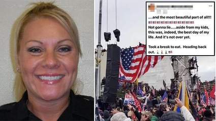 LT ROXANNE MATHAI -- BEXAR COUNTY, TEXAS SHERIFF DEPT posted a photo of rioters on the Capitol’s balcony, writing as the caption, “and we are going in… in the crowd at the stairs… not inside the capitol like the others. Not catching a case lol.”