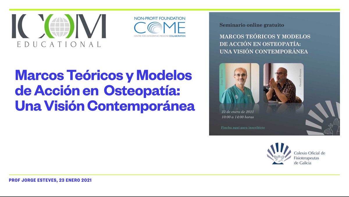 JEsteves_osteo's tweet photo. Thank you @cofiga for the invitation to present with @osteobcn @COME_COLL_ESP #osteopathic models #enactive #activeinference #osteopathy #osteopatia @COMEColl muchas gracias! https://t.co/YQAkdHuxaM