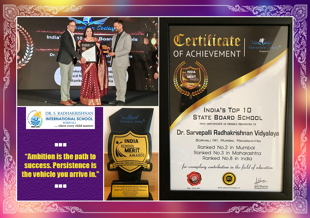 DSRBorivali's tweet photo. At the Education Today felicitation ceremony for excellence in education, we have once again made a mark for ourselves. Dr. S Radhakrishnan Vidyalaya, Borivali is Ranked No.8 in India, No.3 in Maharashtra and No.2 in Mumbai, in the category -India's Top 10 State Board Schools. https://t.co/w1f4h9sQFJ