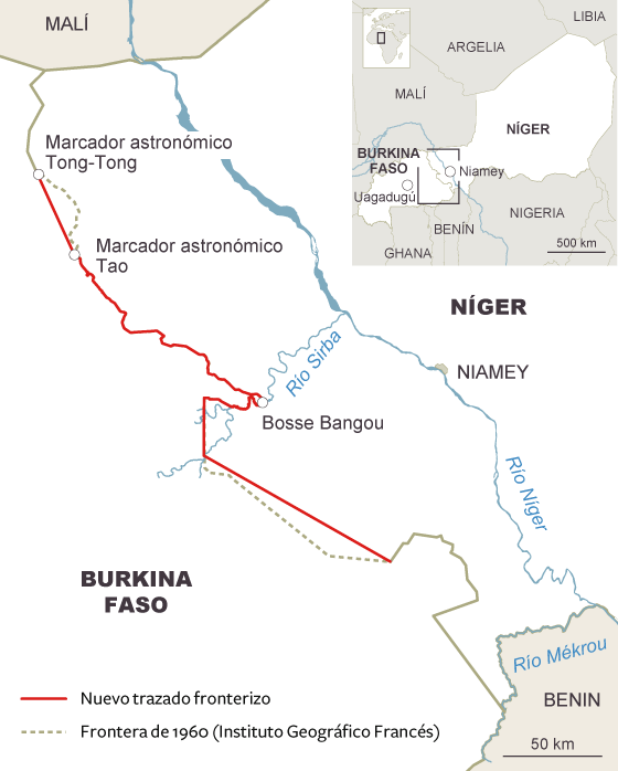 ブルキナファソとニジェールって国境紛争があったんだよな
元々、ニジェール川に沿ったみたいだが、ニジェール川の西側がフランス植民地期にニジェールとオートボルタの境界変更がされた。国境の引き直しってわりと紛争になることが多い
最終的に2013年に両国で領土交換がされ、領土問題解決された。 