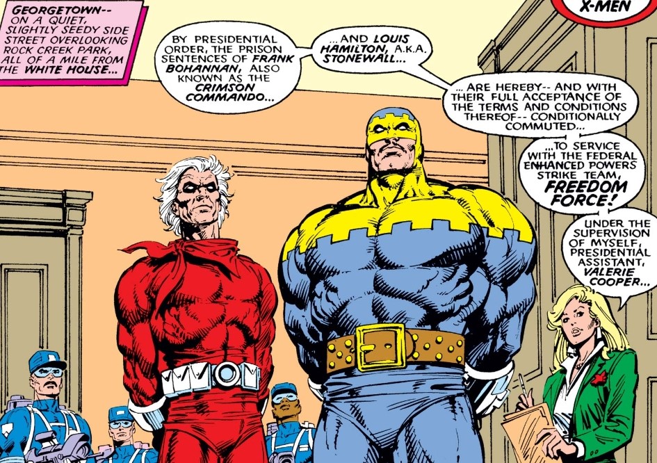 This ironic depiction continues for years, with Freedom Force undertaking unjust action after unjust action, only working for good when ordered to do so. They are joined by Spiral, followed by 3 supervillains who actively hunt human beings for sport. 4/5