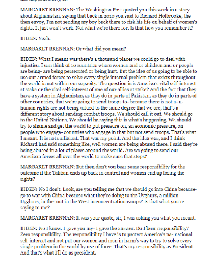 This can also be seen in view of President Biden’s interview on Feb 23rd on ‘Face the Nation’, in which he said, the United States should maintain a “very small” counterterrorism footprint dedicated to preventing the resurgence of al Qaeda and the Islamic State, or ISIS. [15]