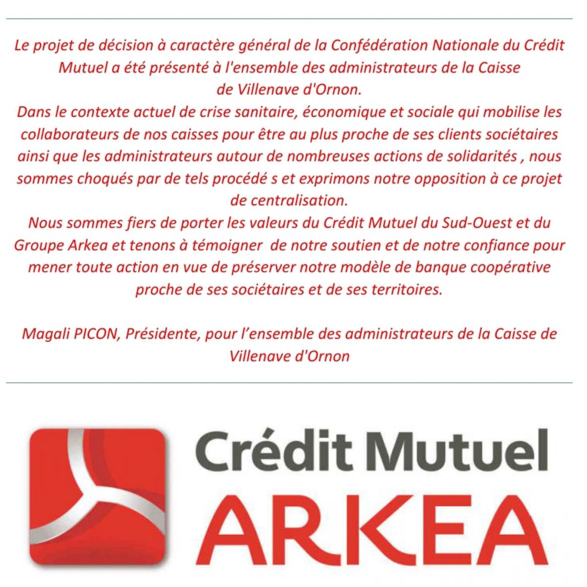 YvanBregeon's tweet photo. 🅰️ WeAreArkea, c’est mon nom 🅰️
Message du Conseil d'Administration @CMSudOuest @villenavedornon  

#ResterLibreIci #WeAreArkea https://t.co/9GWjMkJIz8