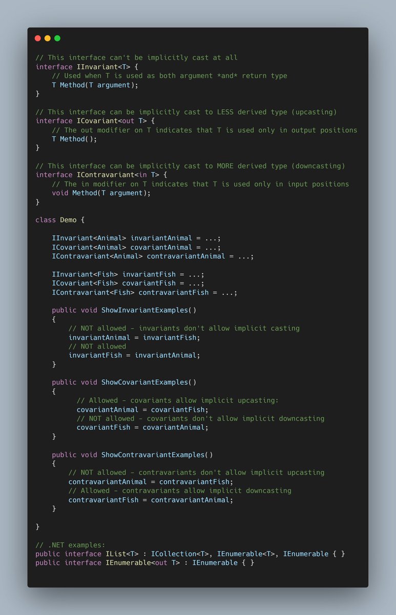 Show, don't tell thread about covariance and contravariance in C#. #csharp  #dotnet  #dotnetcore