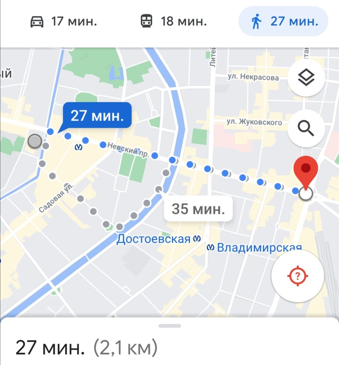 From Nevsky Prospect to Kazan Cathedral, the street is almost fully taken up by pr/testors. And a comparison of just how big that is on a map; a 27 min walk from the Cathedral to the end of the street.St. Petersburgno credit.