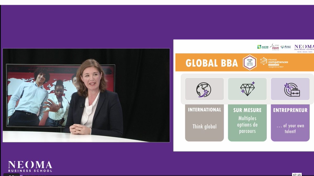 NEOMAbs's tweet image. 🔴 #NEOMALive | #GlobalBBA - "Nous avons cette année 44 nationalités en première année de la formation Global BBA : une vraie #multiculturalité pour nos étudiants". - @SarahCooper76, Directrice #GlobalBBA @ConcoursSESAME  #Parcoursup2021