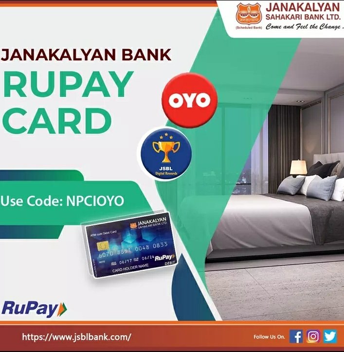 Plan a weekend getaway with your family and visit a nearby hill station. Book a hotel with OYO and pay with #JanakalyanBank’s Rupay card to get great discounts.                      

@oyorooms @RuPay_npci
#OYO #RuPay #DebitCard #DigitalReward #JSBLBANK
 rupay.co.in