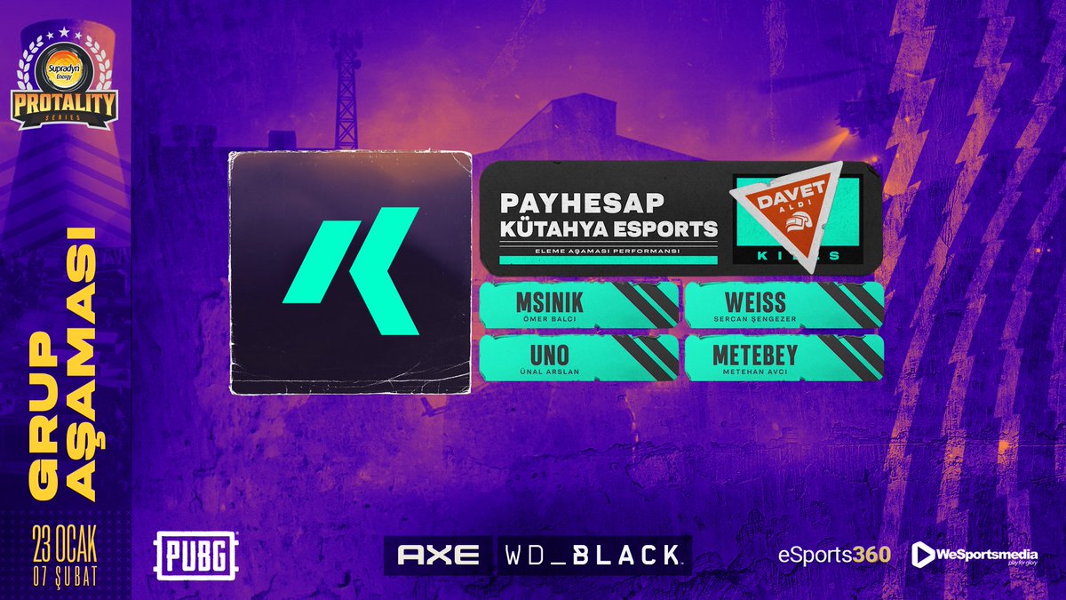 Grup mücadeleleri öncesi takımlar ve kadroları:

C Grubu'nun son ekibi PayHesap Kütahya Esports!

<a href="/KutahyaEsports/">Kütahya Esports</a> #SupradynEnergy #Axe #WDBlack #Protality