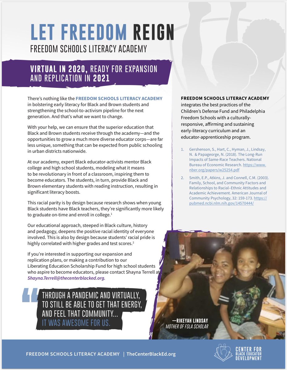 CenterBlackEd's tweet photo. We’re about to start recruiting Black high school/college students for Freedom Schools Literacy Academy, our teacher apprenticeship &amp; we’d love youth activists-aspiring educators from your cities! 
https://t.co/xQnbibc5CA @SonjaSantelises @Dr_ConstanceL @BlockcThe @ShaynaTerrell1 https://t.co/j5ETZ8Yb1W