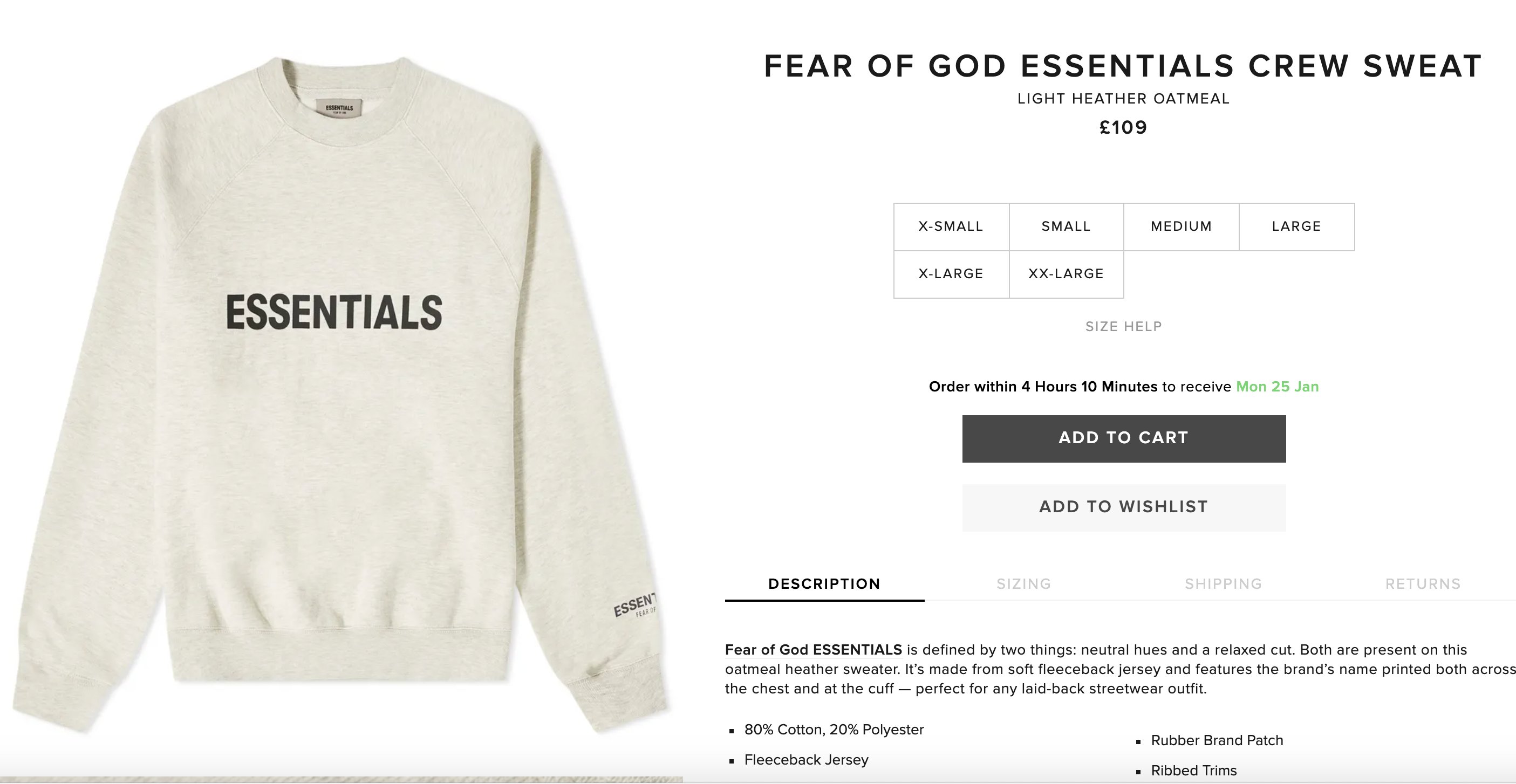 Fear of god online essentials crewneck sizing