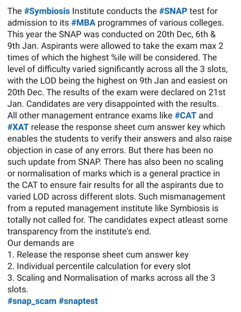 AshishMahajan41's tweet image. No answer key,no normalisation,no response key.
We want justice 🙏
@symbiosistweets 
@abpmajhatv 
@AUThackeray 
@ANI 
@dnyanada24 
@vidya_symbiosis
#snap_scam 
#snapexam2020