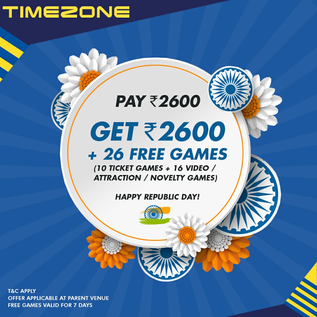 TheGVKone's tweet photo. Celebrate Republic Day at TimezoneIndia at #GVKOne with special offers.
Valid till 26th Jan 2021. T&C*
#Timezone #TodaysOffer #Offer #TimezoneIndia #TimezoneArcade #Timezonegames #bumpercars #Bowling #virtualreality #mall #Hyderabad #BanjaraHills https://t.co/dVc1v7hhZ4
