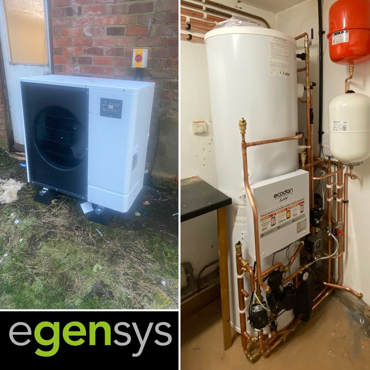 egensys on X: 11.2kW Mitsubishi Ecodan air source heat pump with a 300l pre  plumbed cylinder installed in Brigg, Lincolnshire. This system forms part  of an ongoing renovation of a buy to let property with an existing  inefficient oil heating system. https://t.co ...