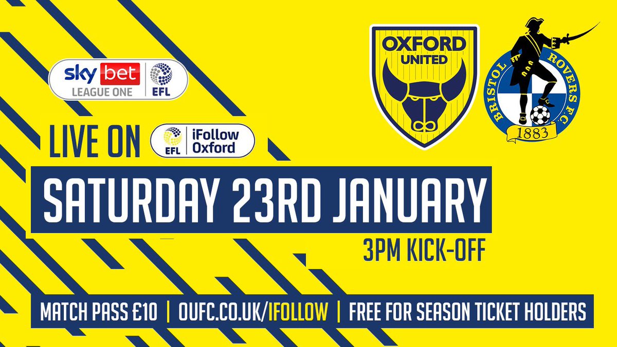 ⚽️ 𝕄𝕒𝕥𝕔𝕙𝕕𝕒𝕪 💛💙

⏰ 3pm KO
🆚 <a href="/Official_BRFC/">Bristol Rovers</a> 
🏟 Kassam Stadium

📺 Watch the whole game LIVE on iFollow #OUFC