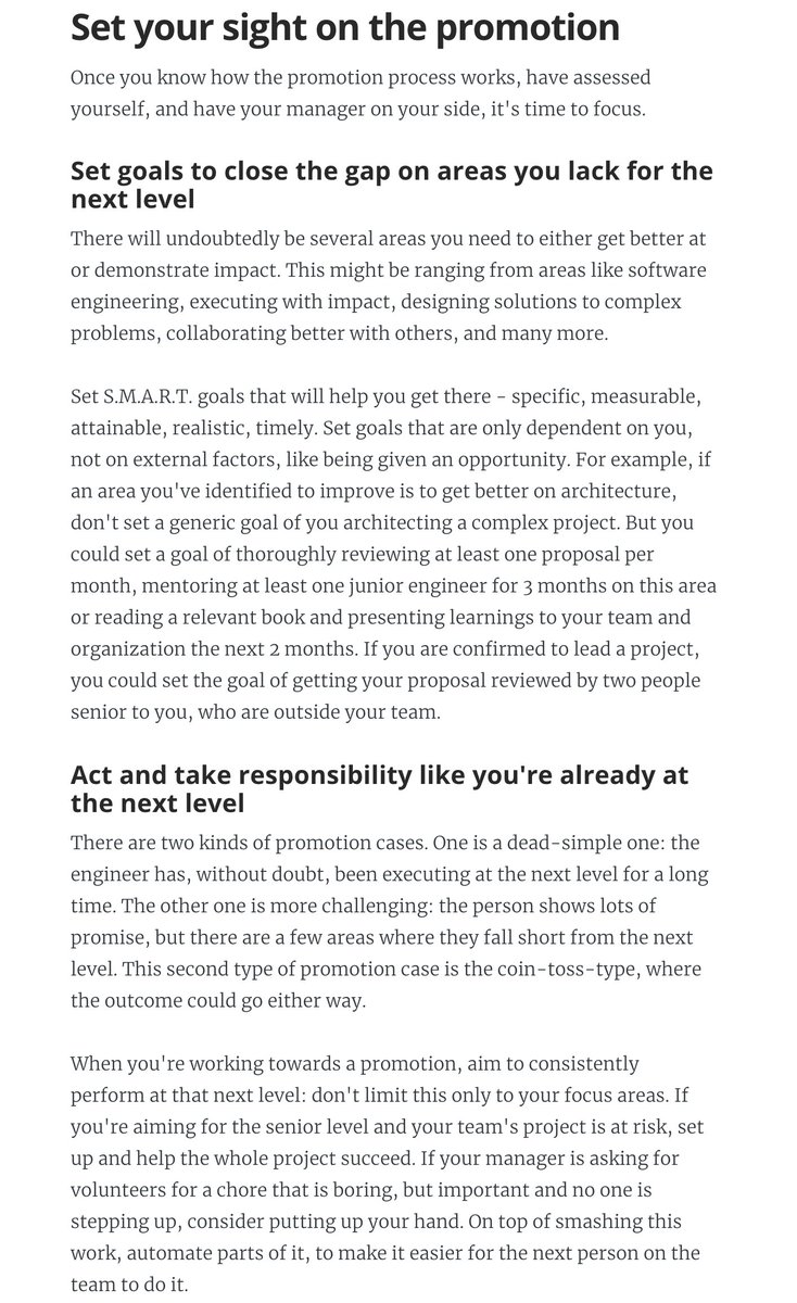 4. Set goals to "close the gap" that you have compared to the next level. Act like you would like if you had the title. Keep a work log.5. Find a mentor within the company. Ask for regular feedback.